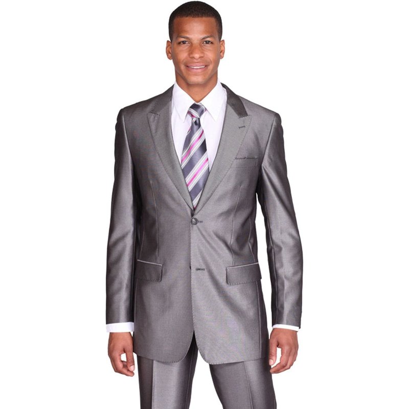 Costume en Sharkskin Grise à Revers Pointe à 2 Boutons pour Hommes - Alberto Nardoni — Costumes et vestons pour hommes