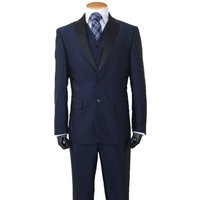 Navy Sharkskin Suit Men's 2 Button Tuxedo with Satin Shawl