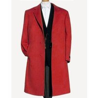 Men's Dark Red Wool Overcoat with 3 Buttons — Winter Jacket Men