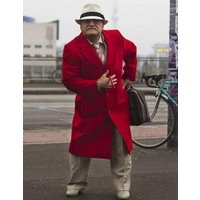 Men's Dark Red Wool 3 Buttons Overcoat