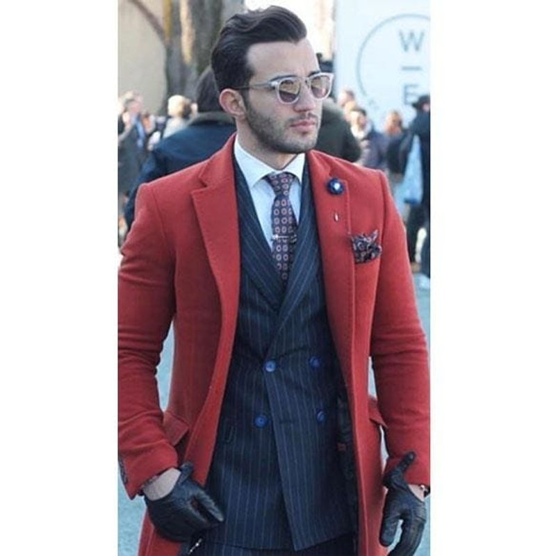AlbertoNardoniStore Men's Red Wool Car Coat — Winter Jacket Men