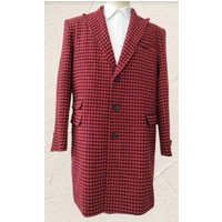 AlbertoNardoniStore Men's Plaid Peacoat Overcoat in Red — Winter Jacket Men