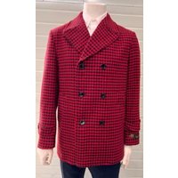 Men's Red Plaid Topcoat - Peacoat by AlbertoNardoniStore — Winter Jacket Men