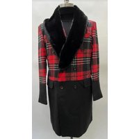 Men's Plaid Overcoat in Red and Black Houndstooth Pattern — Winter Jacket Men