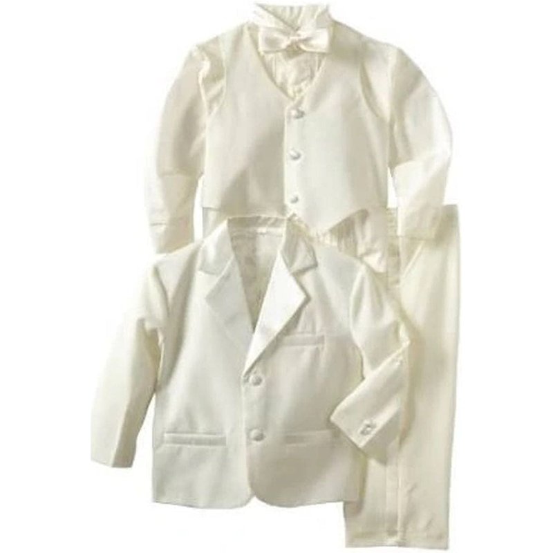 Boys 5 Piece 2 Button Ivory and Black Tuxedo Set — Mens Suits & Blazers