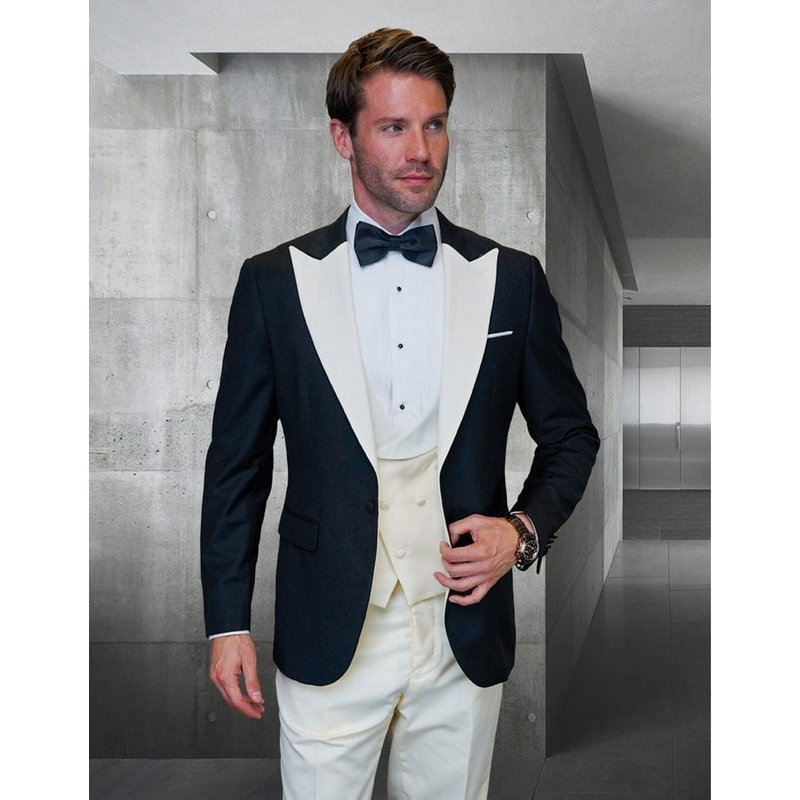 Tuxedo de mariage noir et ivoire à pic large pour hommes — Costumes et vestons pour hommes