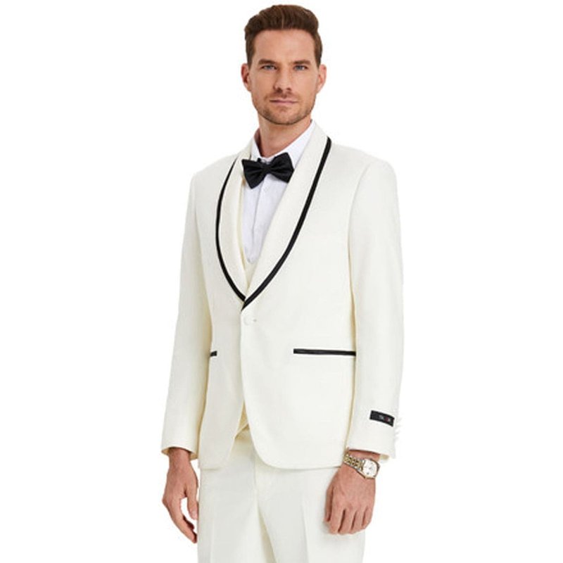 Tuxedo à Revers Châle pour Hommes en Ivoire et Noir — Costumes et vestons pour hommes