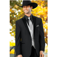 Men's 2 Button Black Cowboy Suit with Besom Pockets