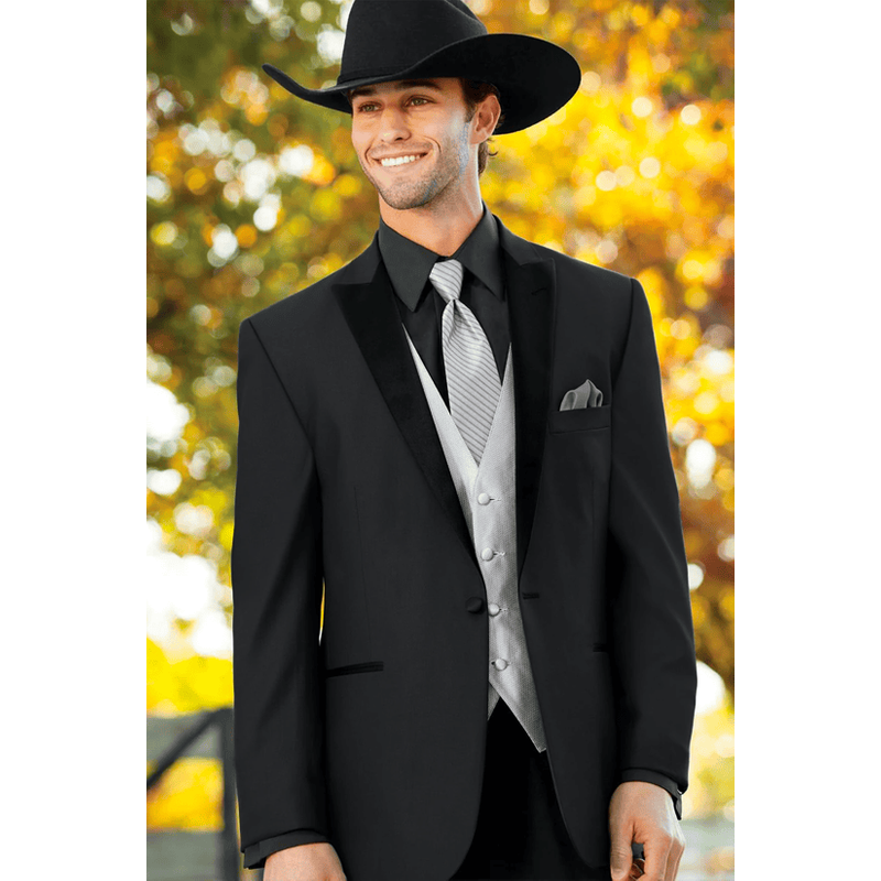 Men's 2 Button Black Cowboy Suit with Besom Pockets — Mens Suits & Blazers