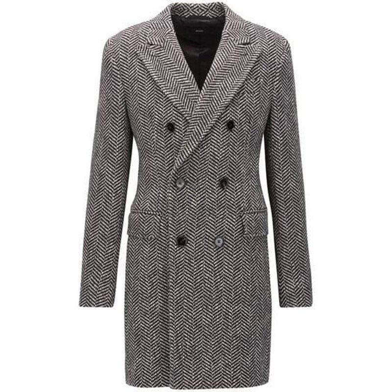 AlbertoNardoniStore Men's Double Breasted Overcoat in Light Gray Herringbone