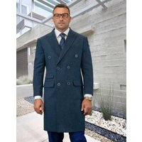 AlbertoNardoniStore Men's Double Breasted Overcoat in Blue — Winter Jacket Men