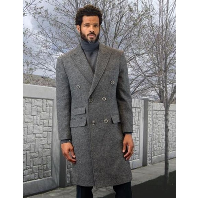AlbertoNardoniStore Men's Double Breasted Overcoat in Gray Dark — Winter Jacket Men