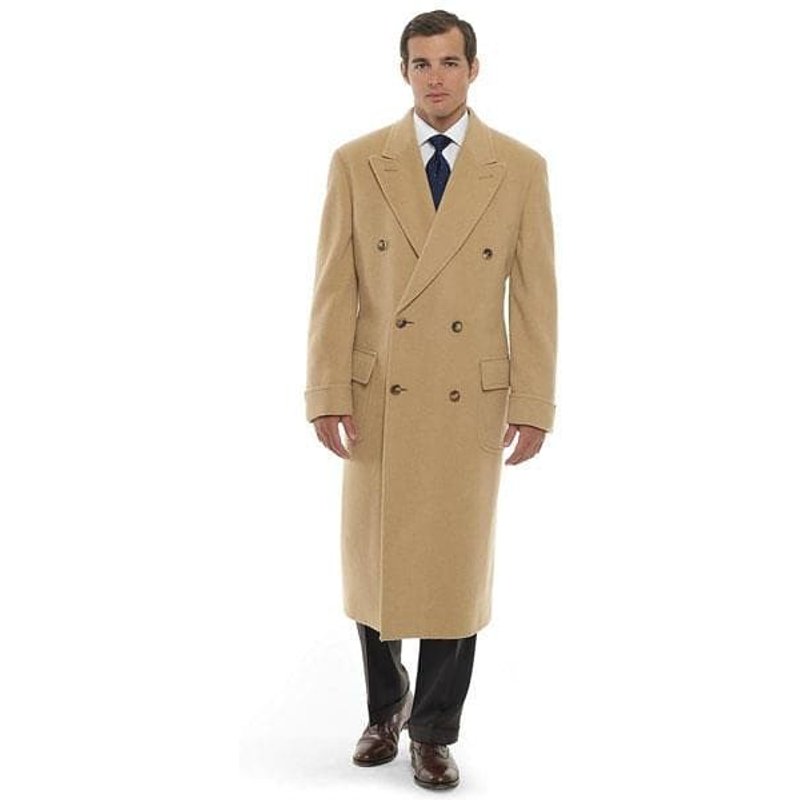 AlbertoNardoniStore Men's Double Breasted Overcoat in Khaki Camel — Winter Jacket Men