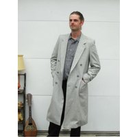 AlbertoNardoniStore Men's Double Breasted Overcoat in White Gray