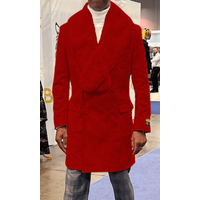 Manteau de col en fourrure pour hommes - Tissu en laine de trois quarts de manteau rouge