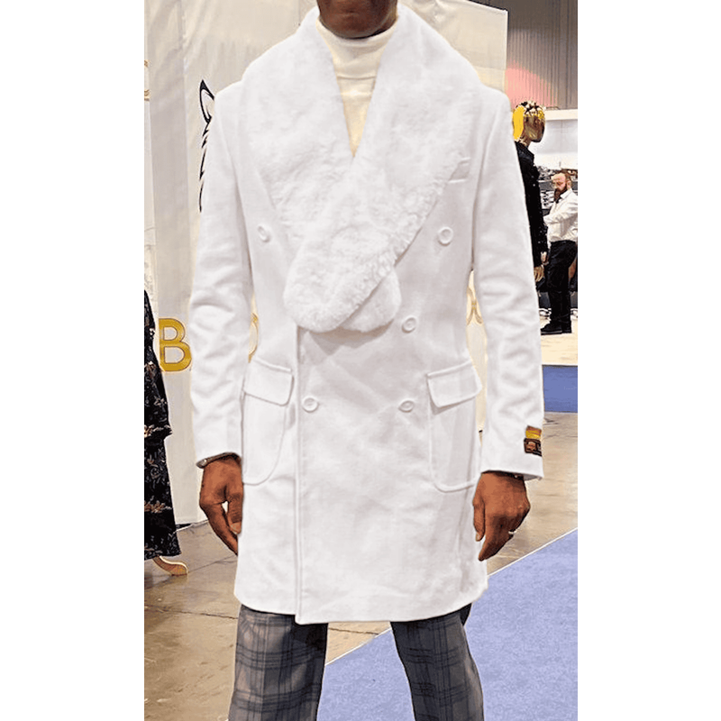 Men's Fur Collar Overcoat - Three Quarter Length Wool Coat — Winter Jacket Men