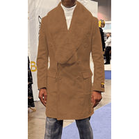 AlbertoNardoniStore Men's Fur Collar Overcoat - Tan Wool Coat