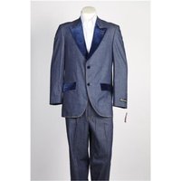 Men's Velvet 2 Button Denim Tuxedo Suit in Jean Blue — Mens Suits & Blazers