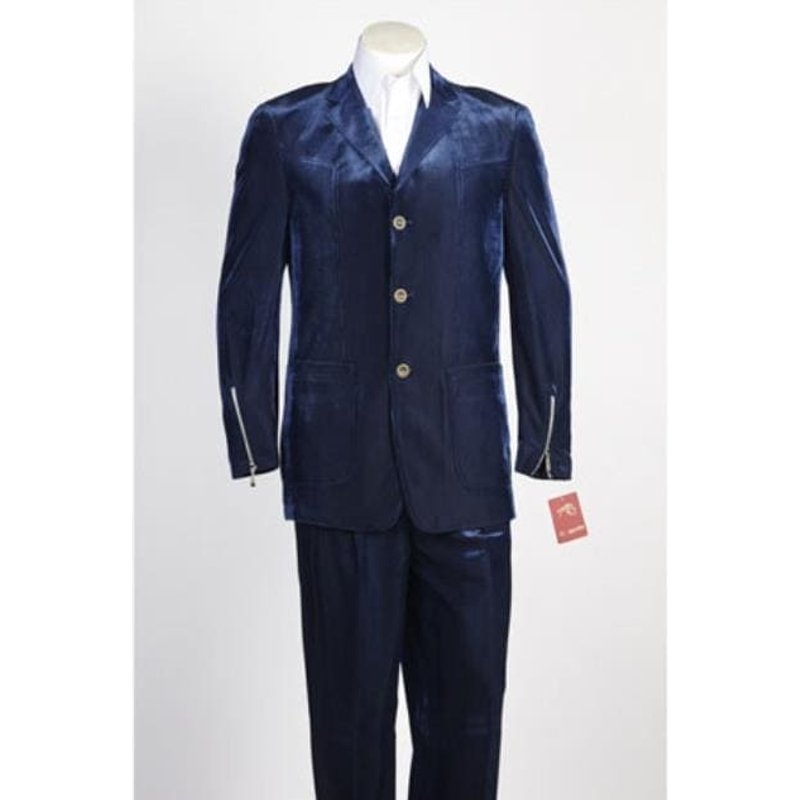 Men's 3 Button Blue Velvet Suit — Mens Suits & Blazers
