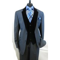 Veste en Velours Bleu pour Hommes à Deux Boutons avec Fentes Latérales