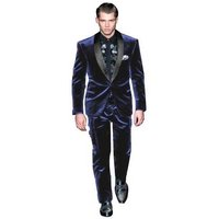 Costume de velours bleu marine à un bouton pour hommes
