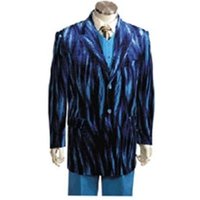 Costume en Velours Bleu à Imprimé Zebra pour Hommes avec Gilet Alberto Nardoni