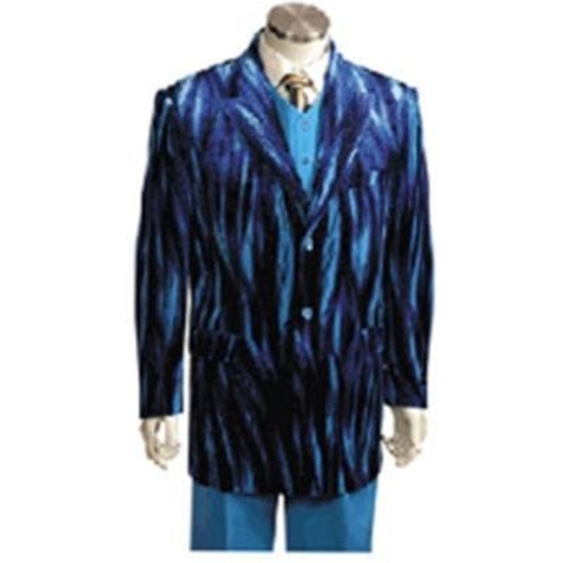 Costume en Velours Bleu à Imprimé Zebra pour Hommes avec Gilet Alberto Nardoni — Costumes et vestons pour hommes