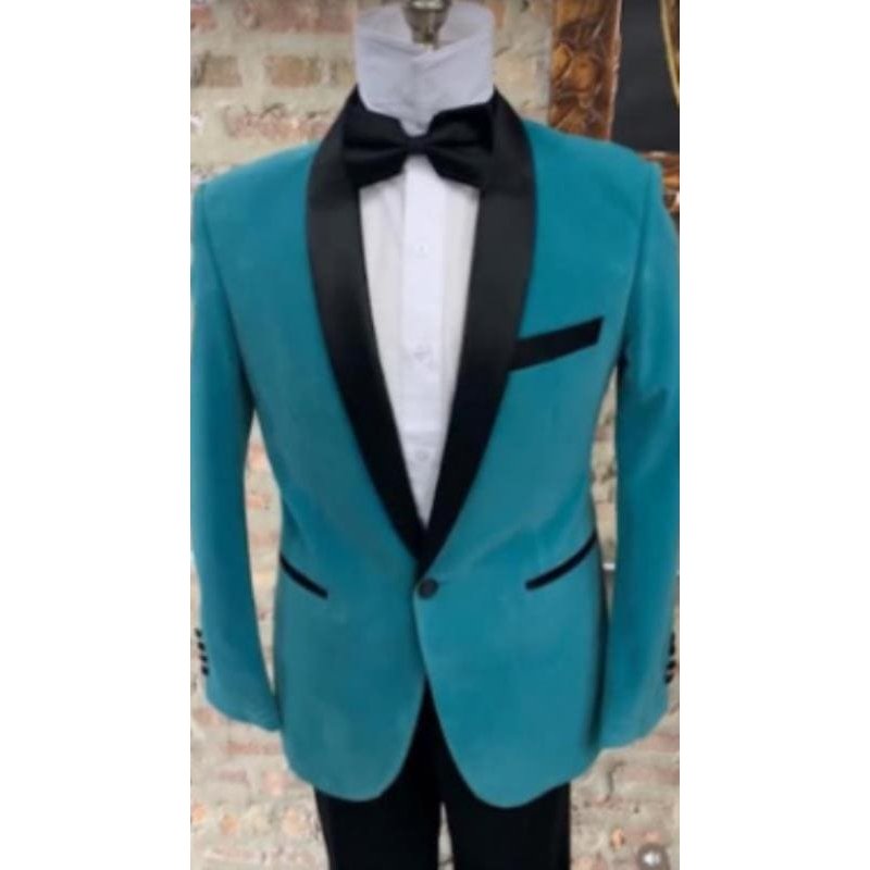 Veste de Tuxedo en Velours Tiffany Bleu pour Hommes avec Pantalon — Costumes et vestons pour hommes