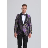 Veste de Tuxedo Florale en Pourpre et Or pour Homme