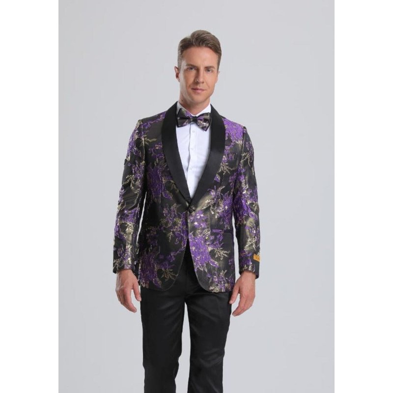 Veste de Tuxedo Florale en Pourpre et Or pour Homme — Costumes et vestons pour hommes