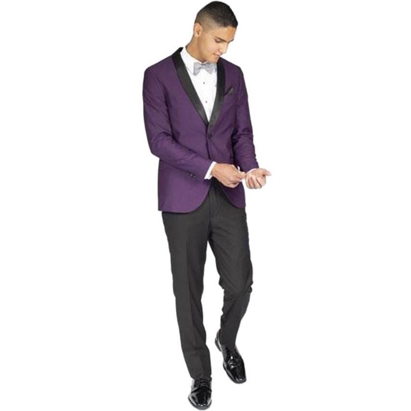 Tuxedo Pour Homme Slim Fit Violet 1 Bouton Avec Revers Châle — Costumes et vestons pour hommes