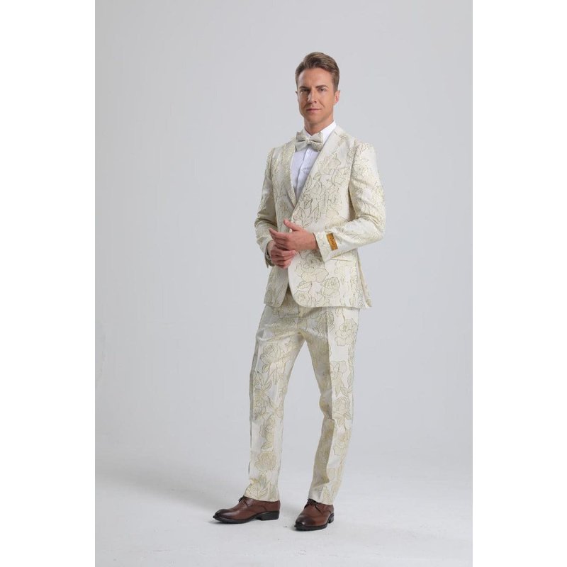Tuxedo Floral Paisley Ivoire et Or pour Hommes — Costumes et vestons pour hommes