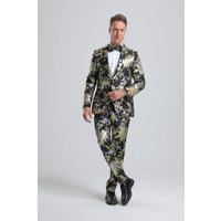 Tuxedo Floral Paisley pour Hommes en Noir, Or et Argent