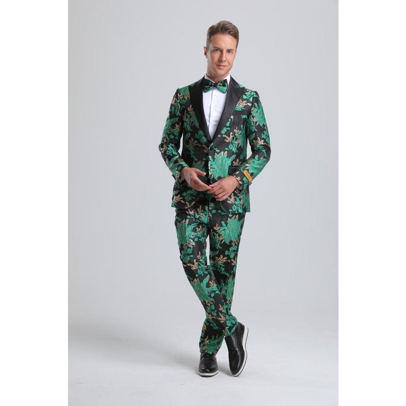 Tuxedo Floral Paisley Vert et Noir pour Hommes — Costumes et vestons pour hommes
