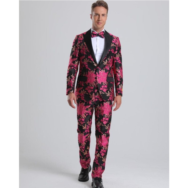 Tuxedo Floral Paisley Fuchsia et Noir pour Hommes — Costumes et vestons pour hommes