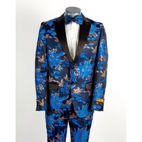 Tuxedo pour hommes à 2 boutons en bleu royal et or paisley