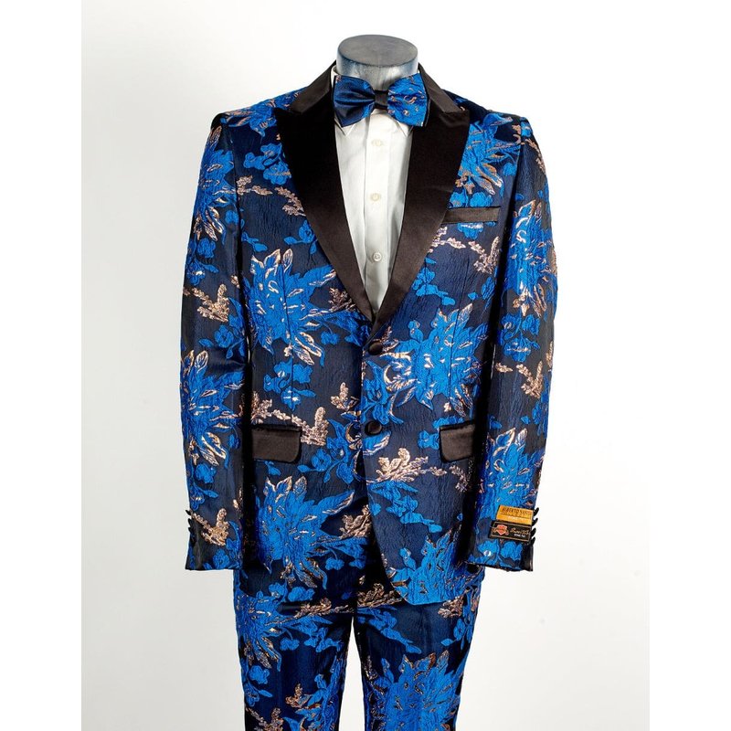 Tuxedo pour hommes à 2 boutons en bleu royal et or paisley — Costumes et vestons pour hommes