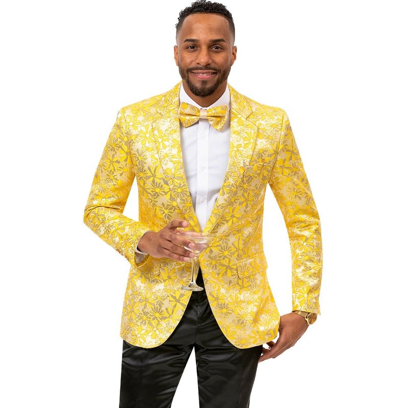 Blazer Tuxedo à Revers Paisley pour Hommes en Or Jaune — Costumes et vestons pour hommes