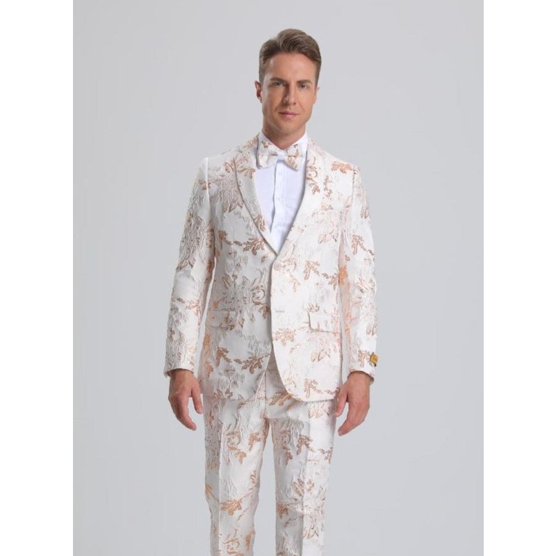 Tuxedo Floral Paisley Blanc et Pêche pour Hommes — Costumes et vestons pour hommes