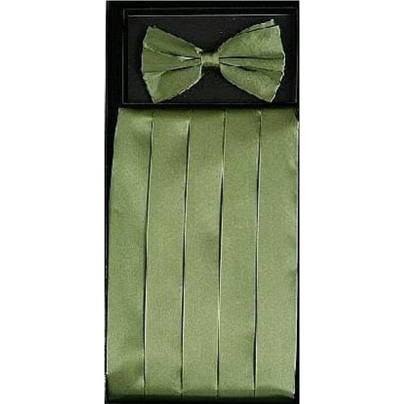 Cummerbund and Bowtie Set in Kiwi Green Silk Satin — Fashion Accessories