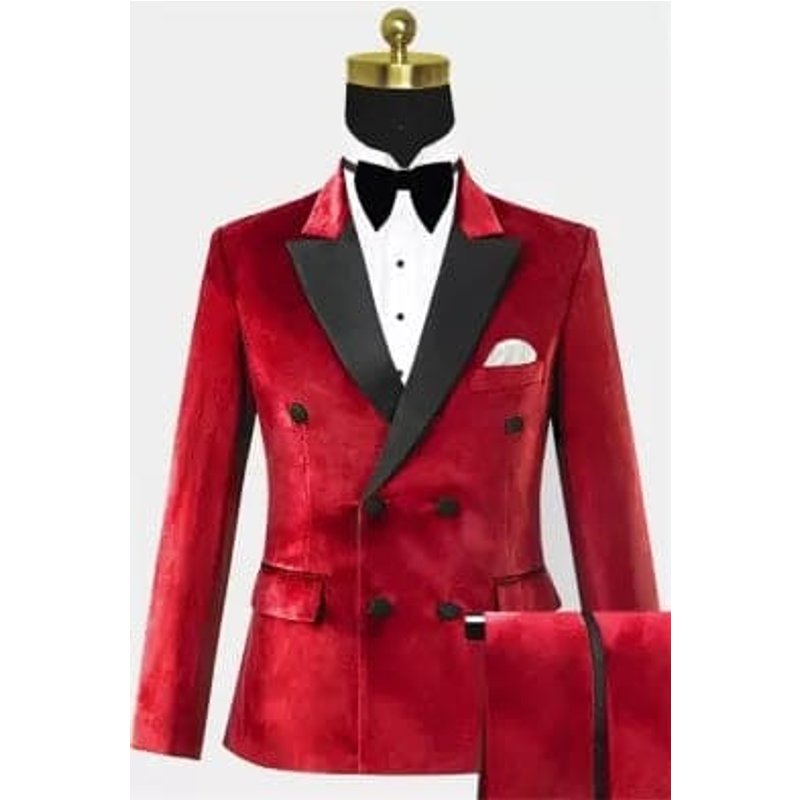 Men's Red DB44 Velvet Double Breasted Tuxedo — Mens Suits & Blazers