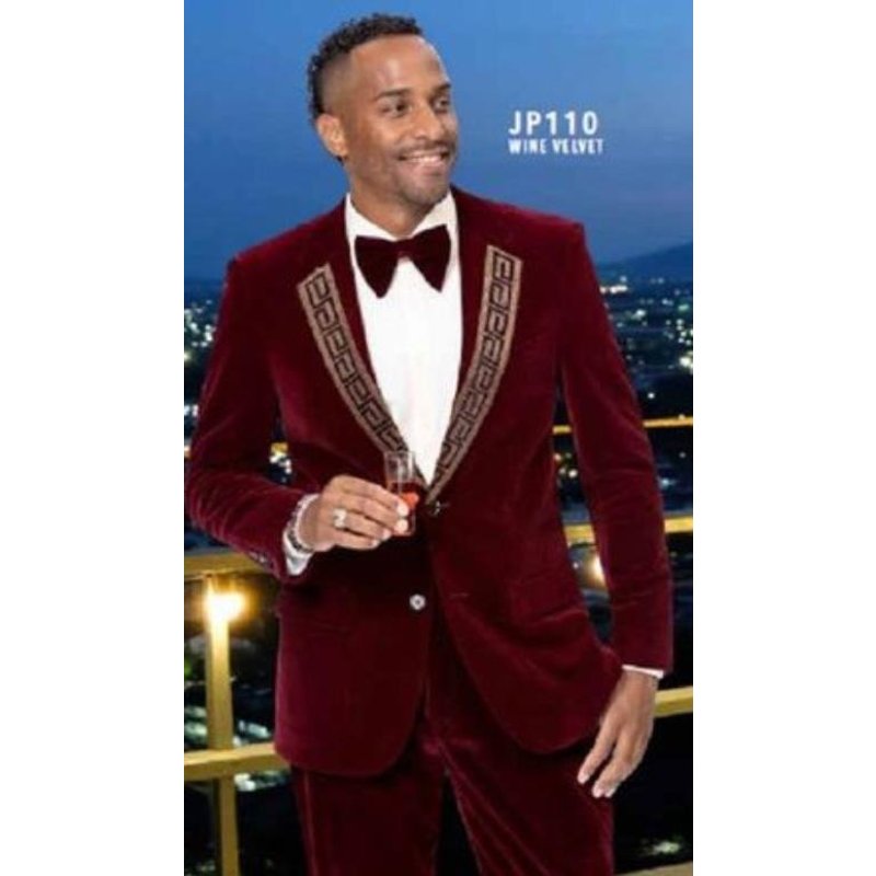 Costume en Velours Bourgogne avec Pantalons et Gilet Assortis