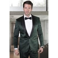 Tuxedo Vert Émeraude avec Revers en Velours et Gilet Assorti