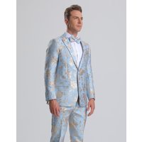 Men's Sky Blue & Silver Gold Floral Paisley Tuxedo — Mens Suits & Blazers