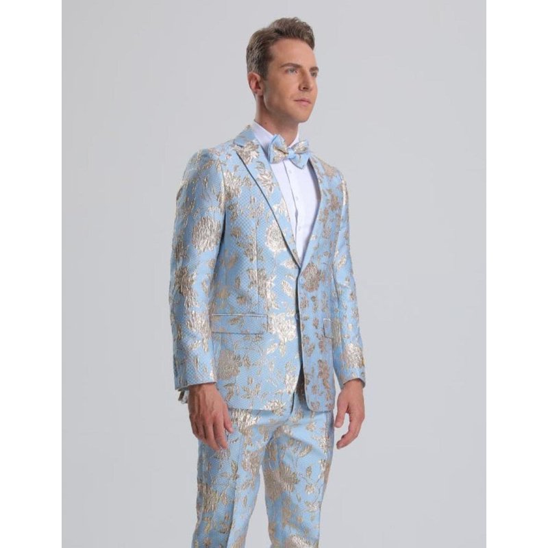 Tuxedo floral paisley bleu ciel et or argent pour hommes — Costumes et vestons pour hommes