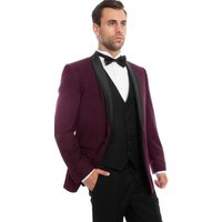 Tuxedo Unique 3 Pièces Ajusté Double Boutonnage Homme Violet/Noir Tazio MT252S-03
