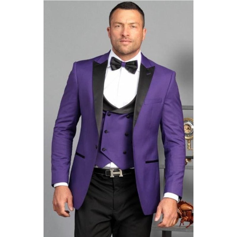Tuxedo Ultra Ajusté Violet avec Gilet à Double Boutonnage — Costumes et vestons pour hommes