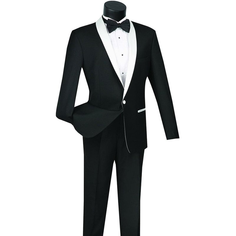 Tuxedo à Revers Châle Noir et Blanc 1 Bouton pour Hommes Alberto Nardoni — Costumes et vestons pour hommes