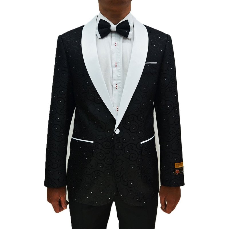Mens Swirl & Diamond Pattern Tuxedo Jacket Black & White — Mens Suits & Blazers