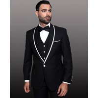 Alberto Nardoni Men's One Button Satin Trim Shawl Tuxedo — Mens Suits & Blazers